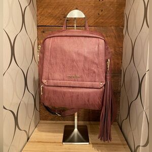 Steve Madden Faux Leather Rose Multi Pocket Backpack Purse With Tassel Detail